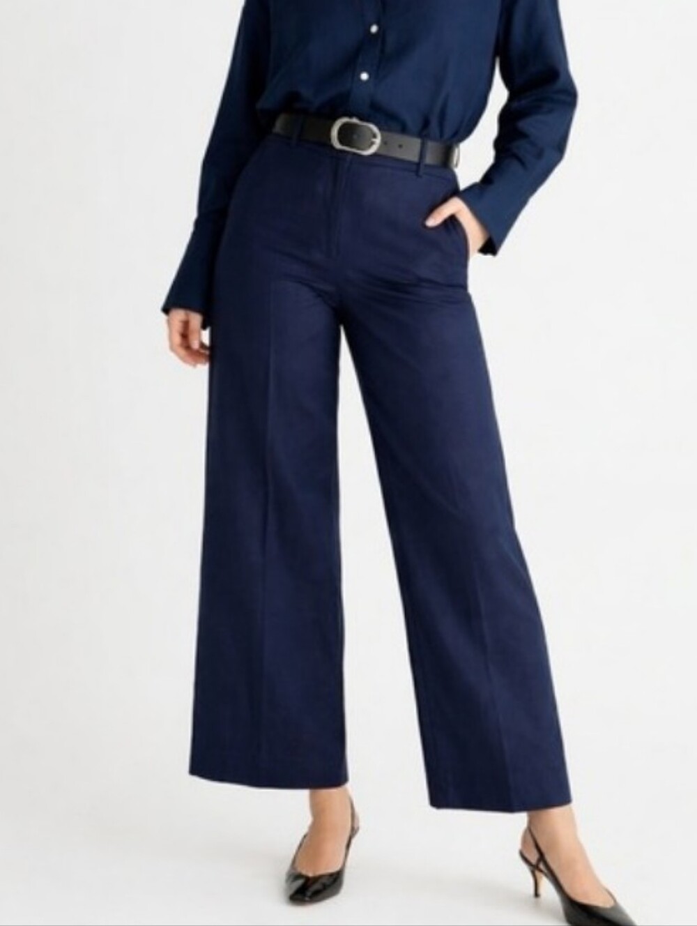 J. Crew Wide-Leg Linen Crop Navy Trousers Size 6